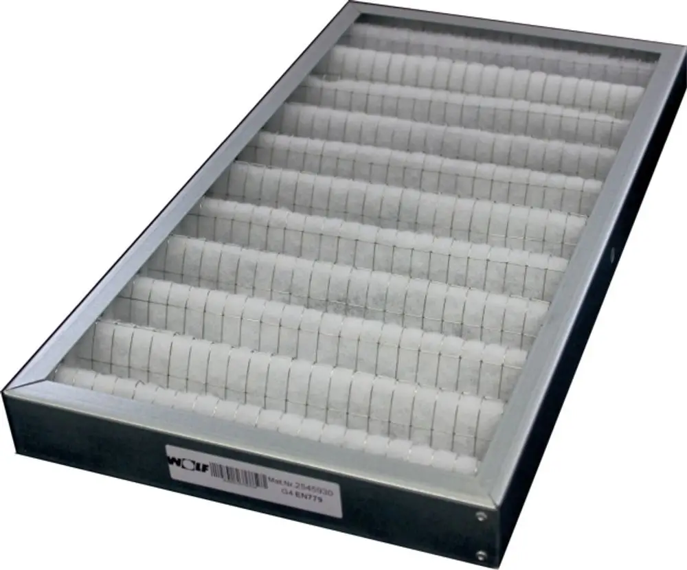 Filterkassette mit galvanisiertem Metallrahmen und Filtermaterial, hergestellt von Wolf, zur Verwendung in Belüftungs- oder Klimaanlagen.